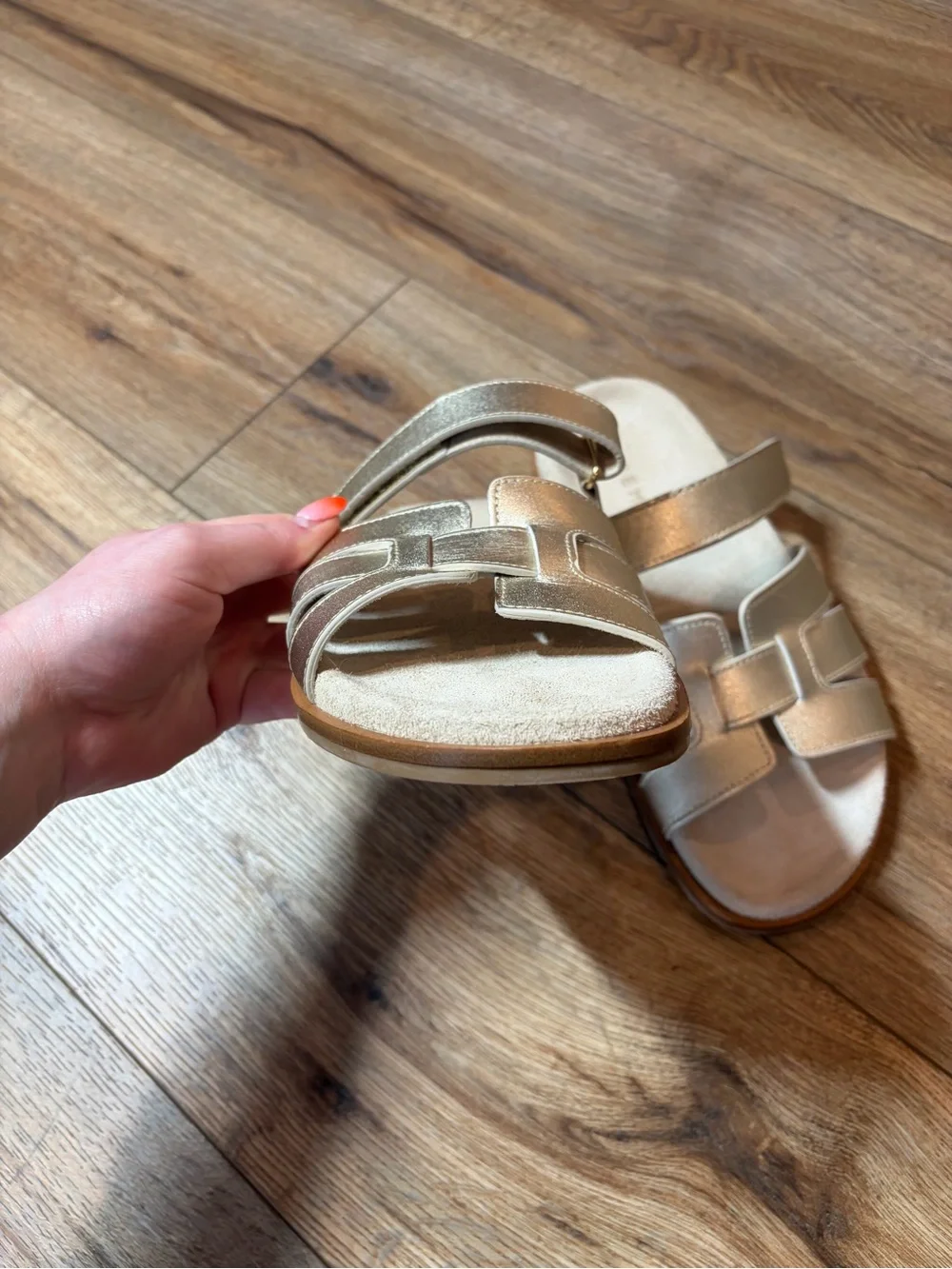 M.Gemi The Emanuela Leather Slide Sandals Metallic Champagne Gold Size 37 Italy